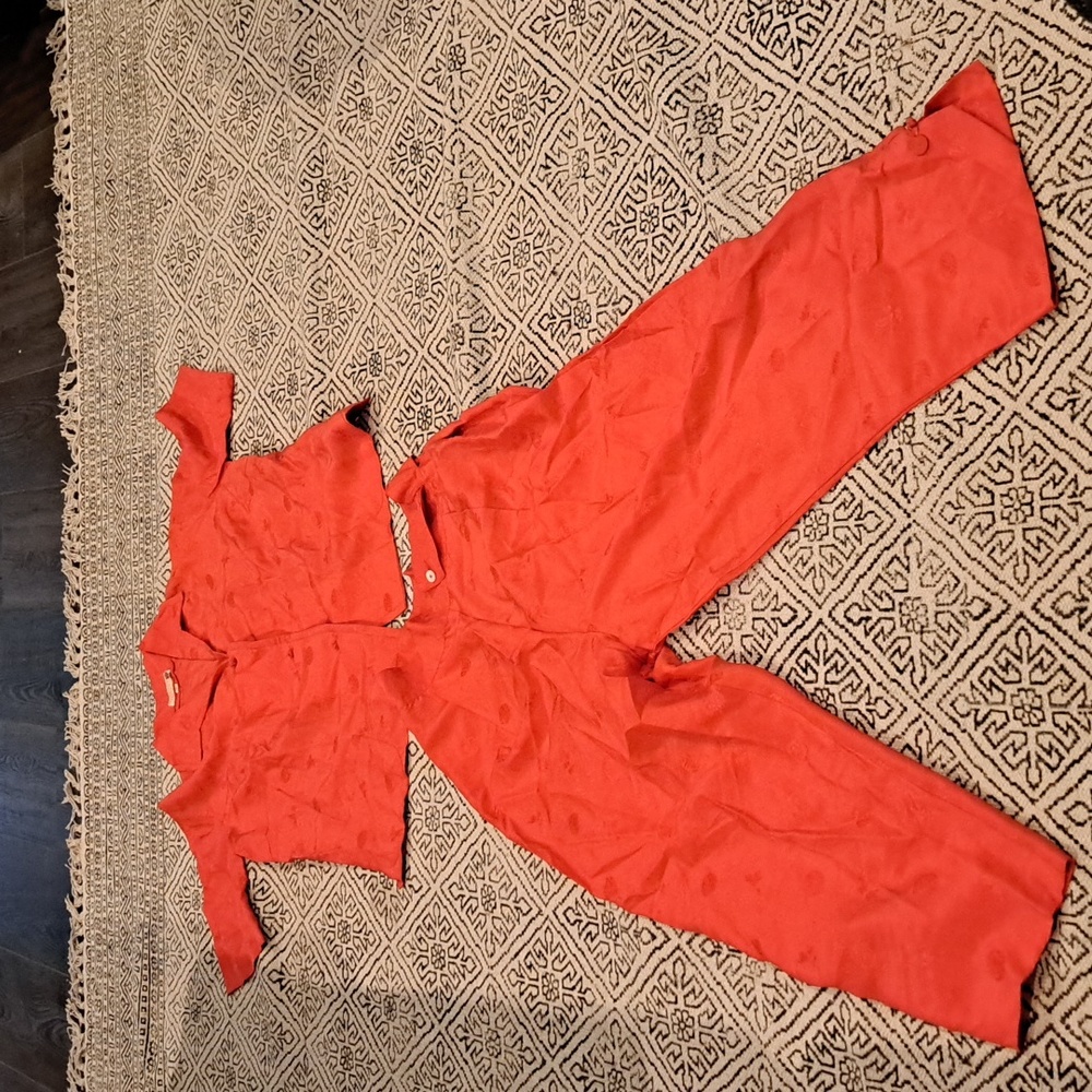 Malinda Jolley Pure Silk Red Pajamas Pants Vintage Set
